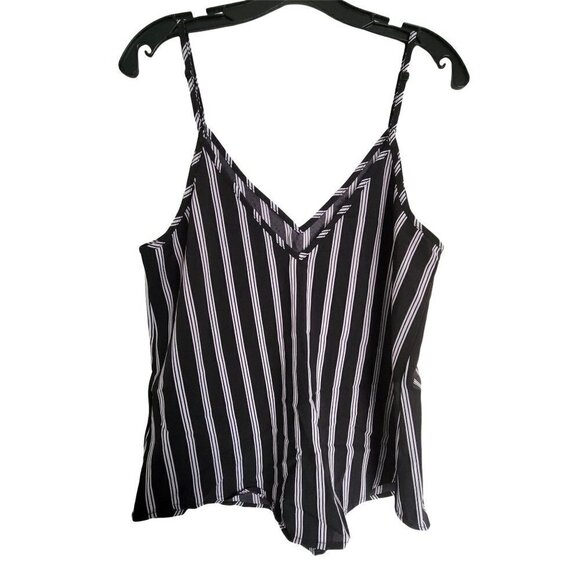 Shein Double V Neck Striped Strappy Spaghetti Sleeveless Blouse Cami Tank Top M - Picture 6 of 14